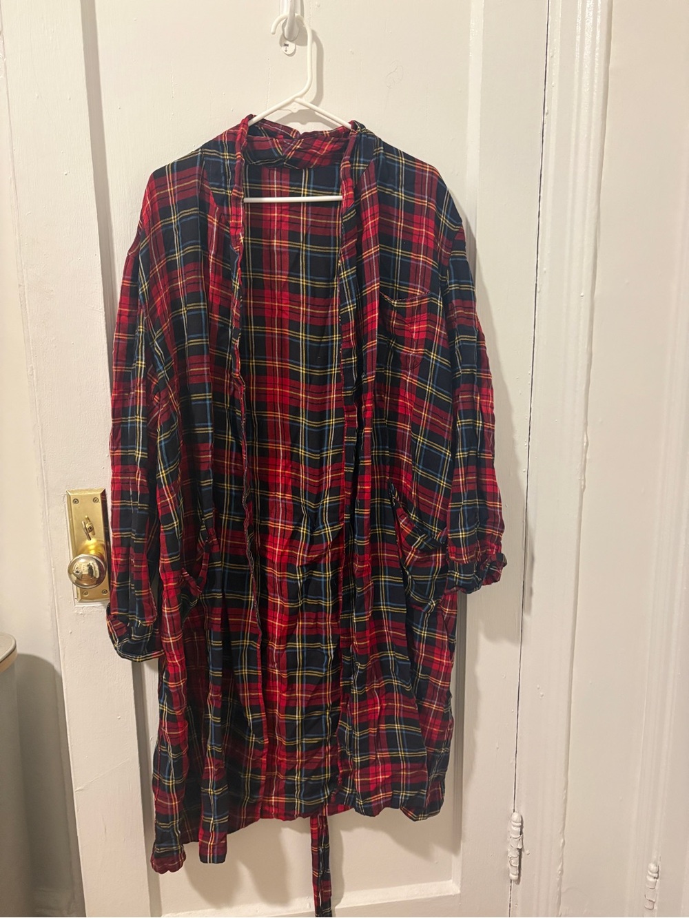 Plaid Open-Front Coatigan in Red and Navy